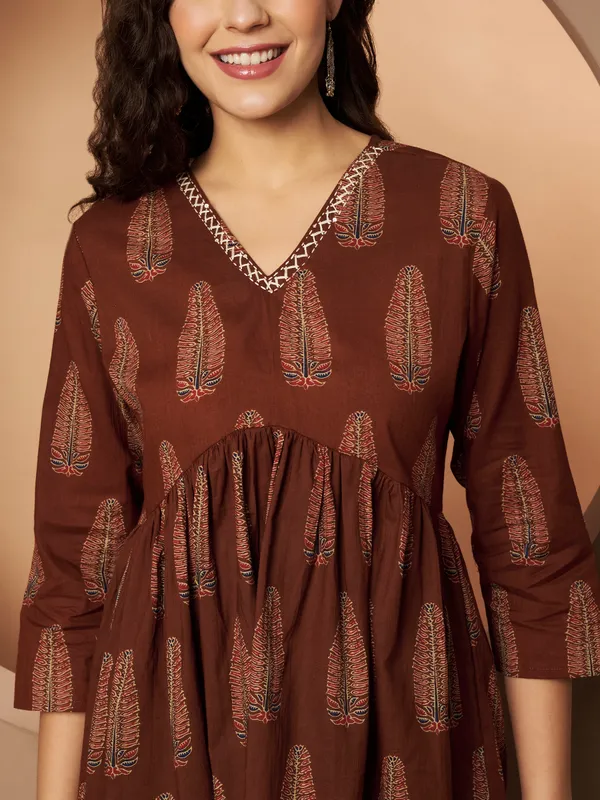 Brown_Cotton_Fancy_Tunic_Kurti_For_Women