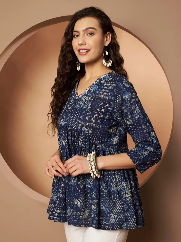 Navy_Blue_Cotton_Fancy_Tunic_Kurti_For_Women