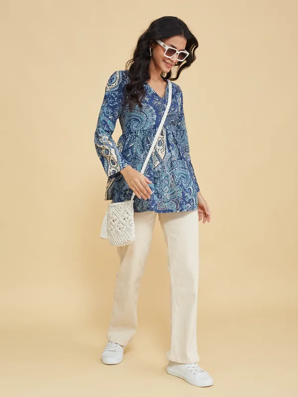 Blue_Cotton_Fancy_Tunic_Kurti_For_Women