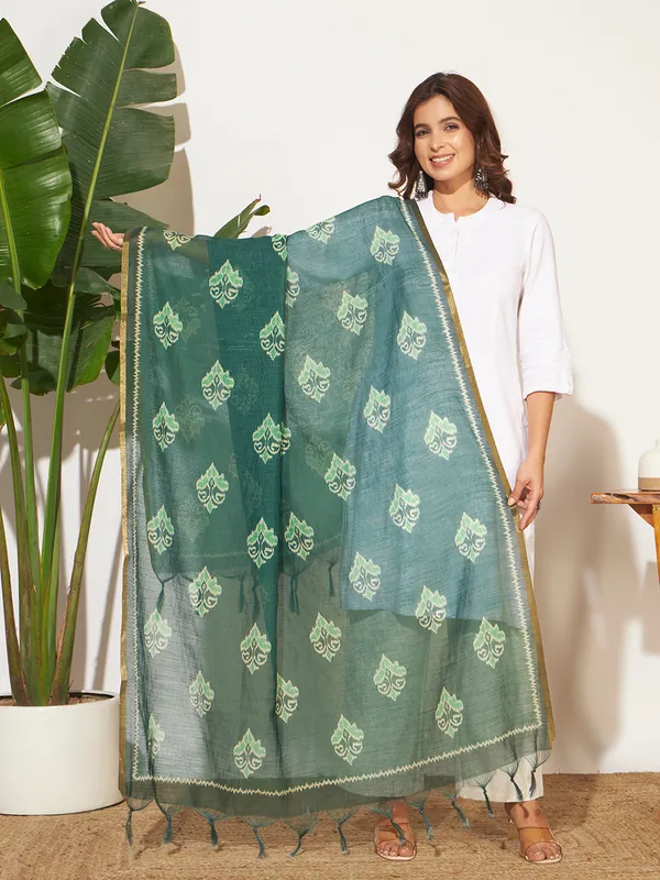 Green_And_Gold_Poly_Linen_Fancy_Dupatta_For_Women