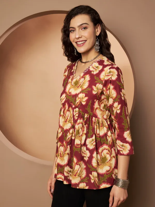 Maroon_Cotton_Fancy_Tunic_Kurti_For_Women