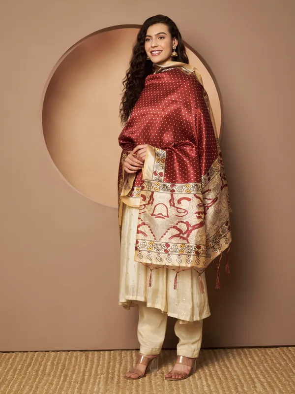 Maroon_And_Cream_Poly_Silk_Fancy_Dupatta_For_Women