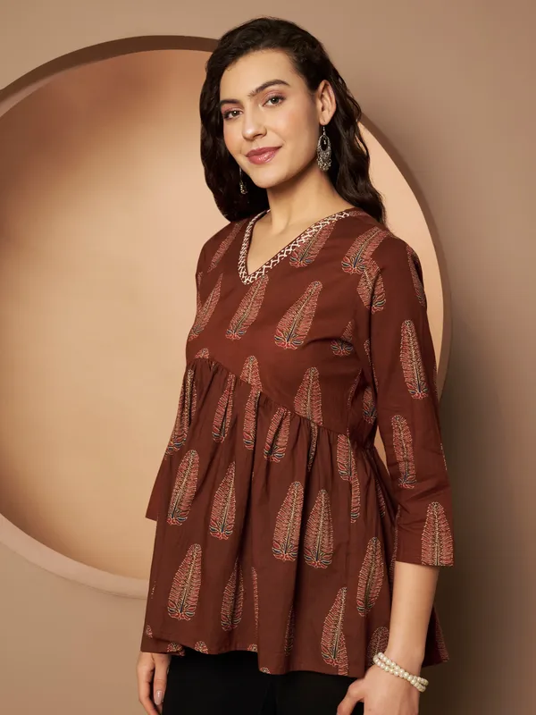 Brown_Cotton_Fancy_Tunic_Kurti_For_Women