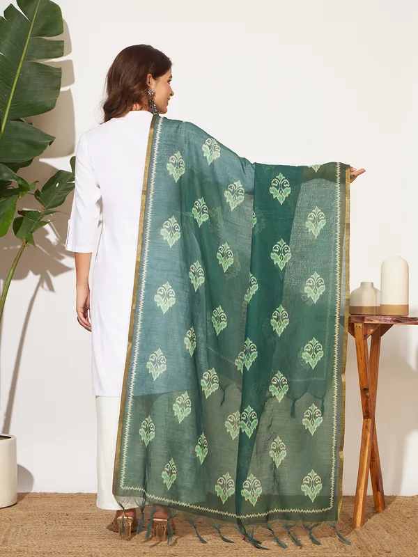 Green_And_Gold_Poly_Linen_Fancy_Dupatta_For_Women