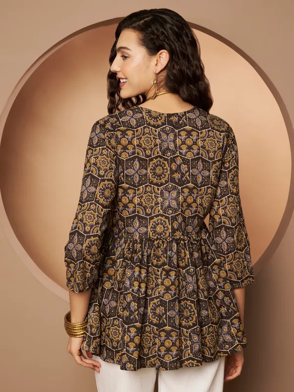Dark_Brown_Cotton_Tunic_Kurti_For_Women