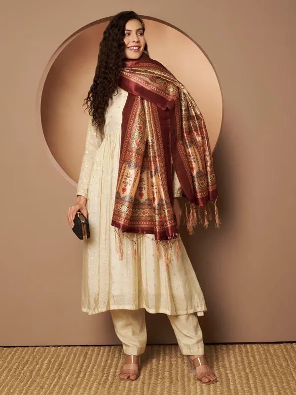 Beige_And_Maroon_Silk_Fancy_Dupatta_For_Women