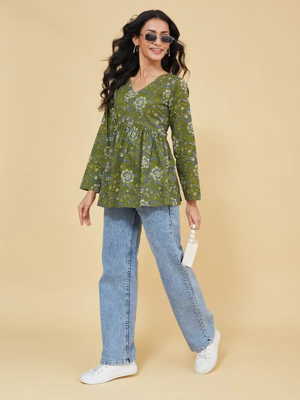 Olive_Green_Cotton_Fancy_Tunic_Kurti__For_Women