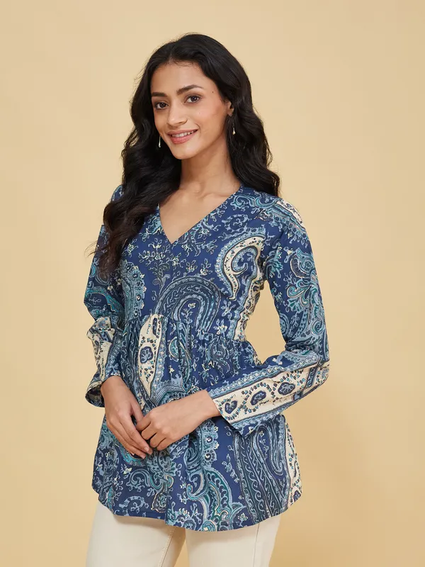 Blue_Cotton_Fancy_Tunic_Kurti_For_Women
