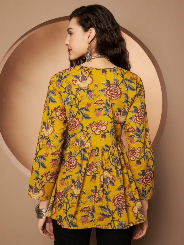 Mustard_Yellow_Cotton_Fancy_Tunic_Kurti_For_Women