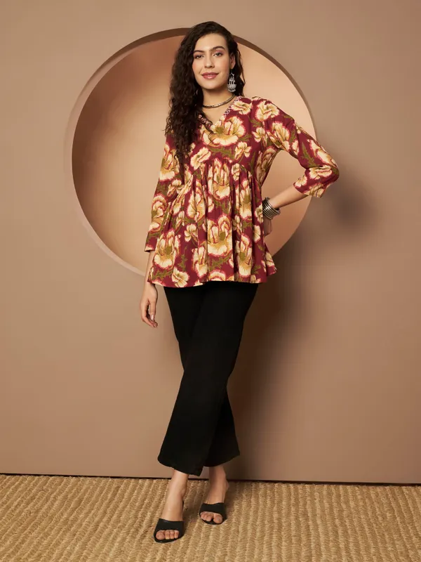 Maroon_Cotton_Fancy_Tunic_Kurti_For_Women