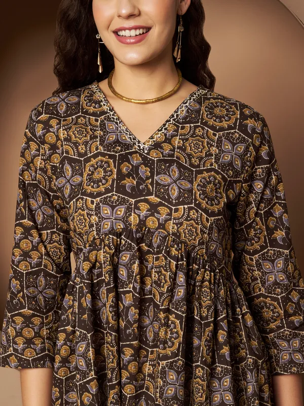 Dark_Brown_Cotton_Tunic_Kurti_For_Women