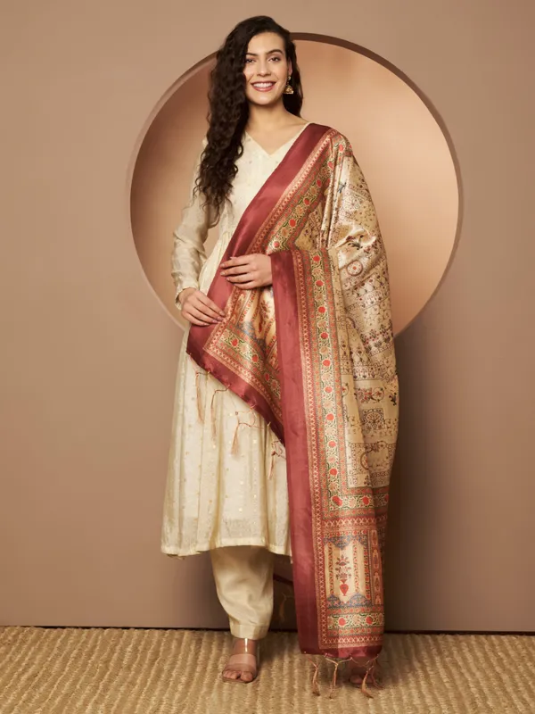 Beige_And_Maroon_Silk_Fancy_Dupatta_For_Women