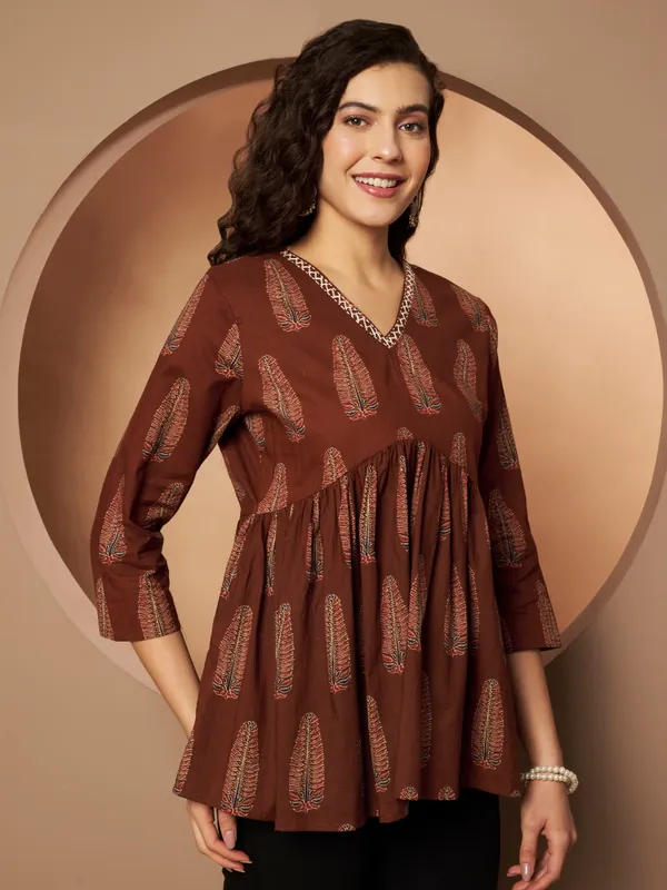 Brown_Cotton_Fancy_Tunic_Kurti_For_Women