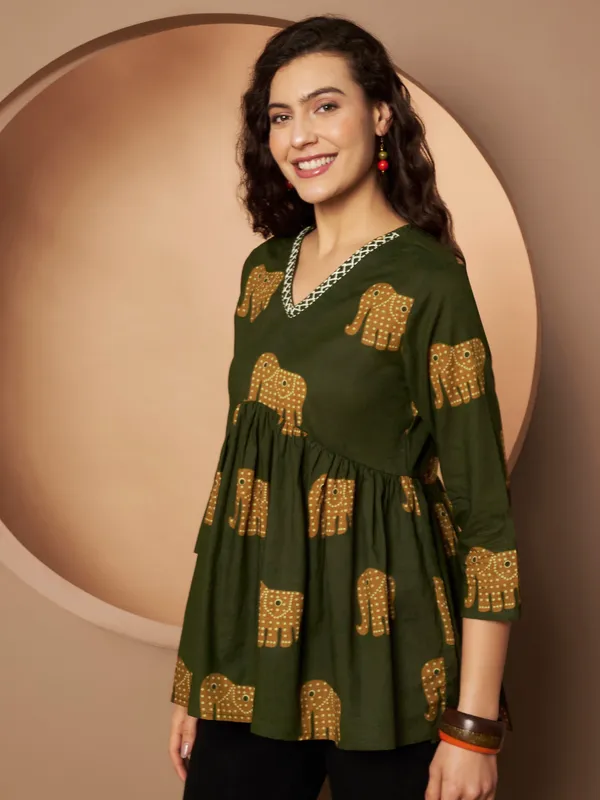 Green_Cotton_Fancy_Tunic_Kurti_For_Women