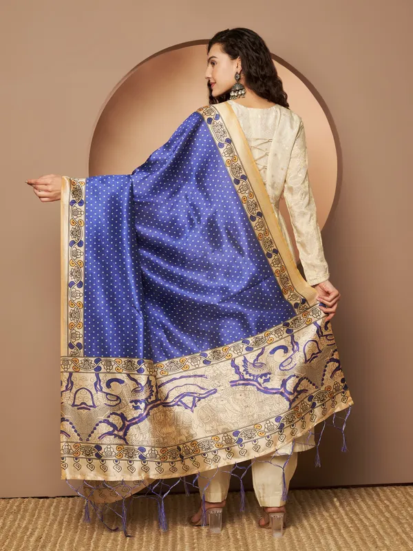 Royal_Blue_And_Cream_Poly_Silk_Fancy_Dupatta_For_Women