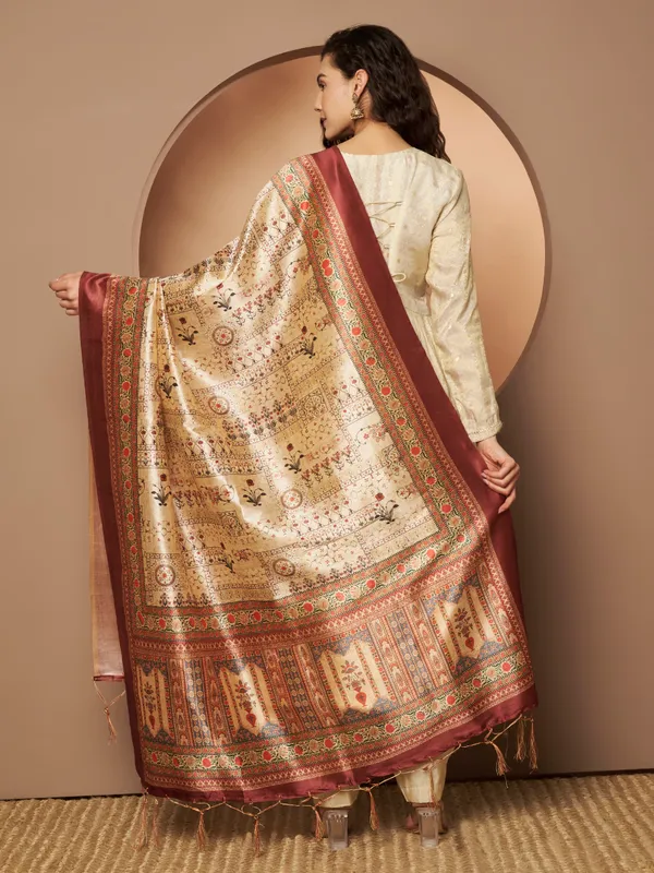 Beige_And_Maroon_Silk_Fancy_Dupatta_For_Women