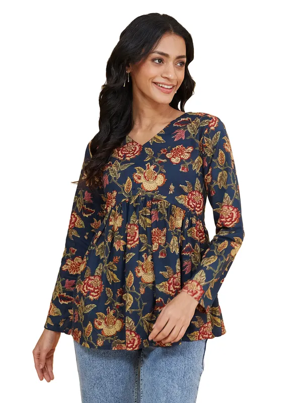 Navy_Blue_Cotton_Fancy_Tunic_Kurti_For_Women