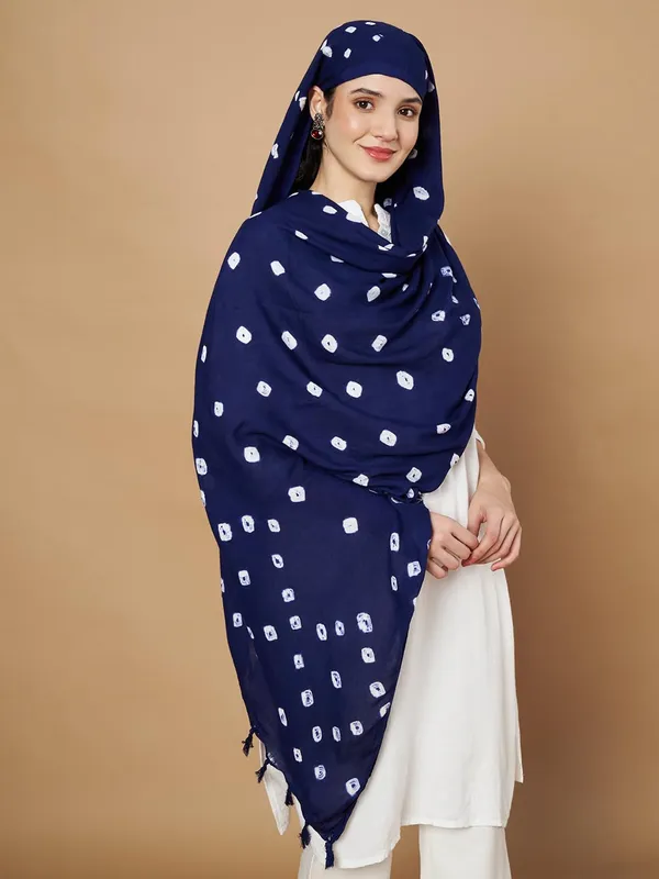 Navy_Blue_And_White_Viscose_Rayon_Fancy_Dupatta_For_Women