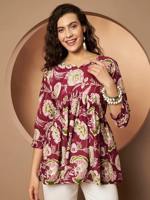 Burgundy_Cotton_Fancy_Tunic_Kurti_For_Women