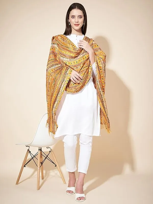 Yellow_Polyster_Fancy_Dupatta_For_Women