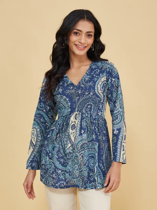 Blue_Cotton_Fancy_Tunic_Kurti_For_Women