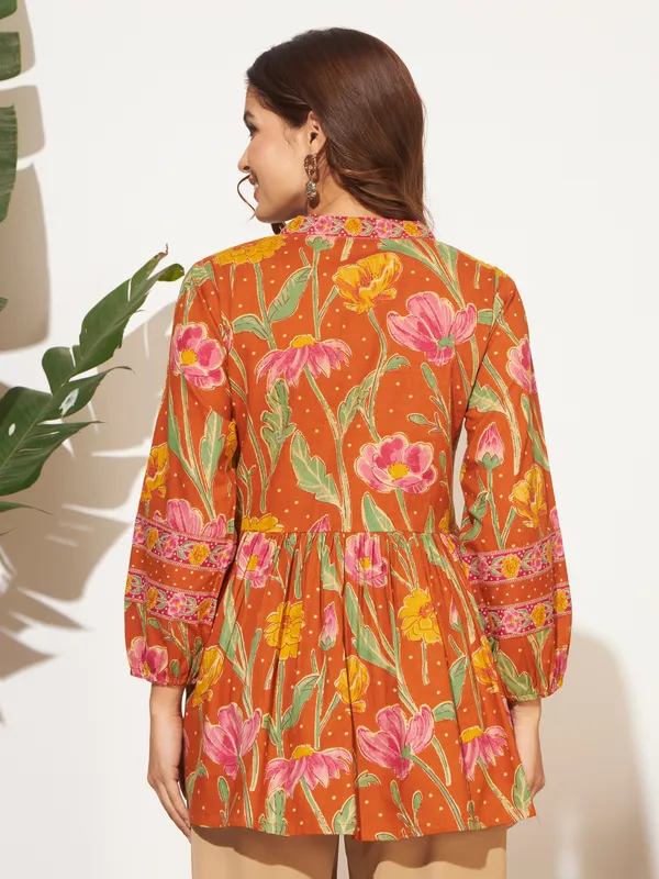 Rust_Orange_Cotton_Fancy_Tunic_Kurti_For_Women