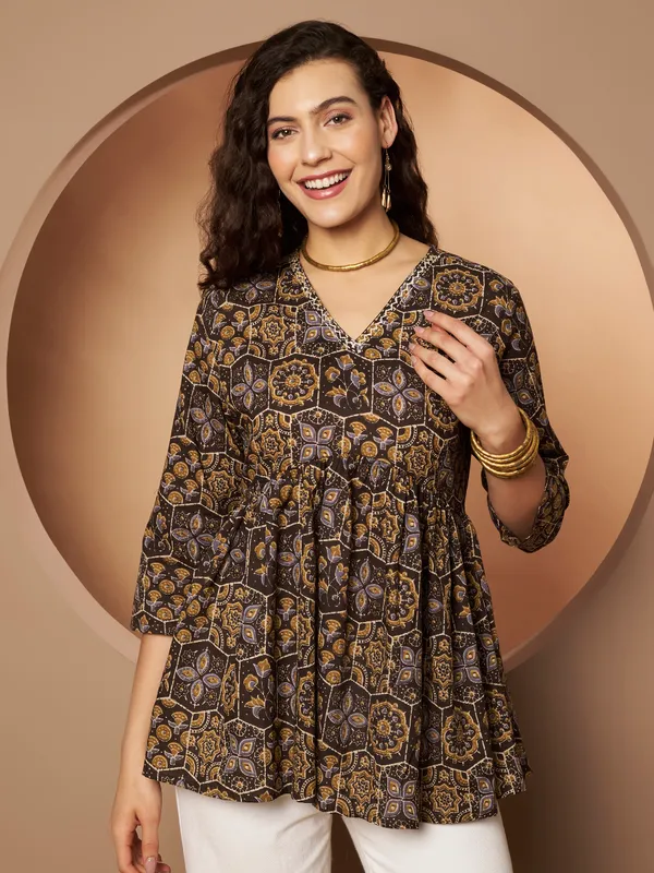Dark_Brown_Cotton_Tunic_Kurti_For_Women