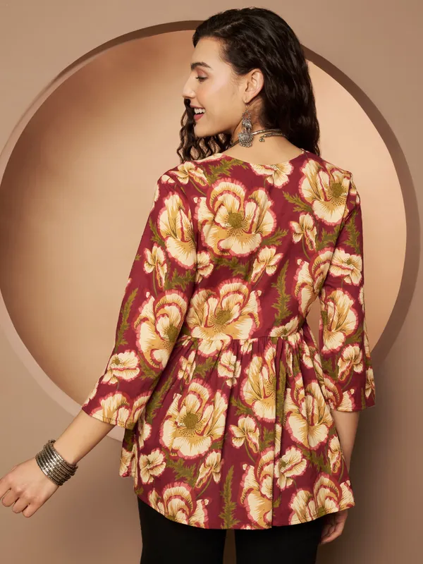 Maroon_Cotton_Fancy_Tunic_Kurti_For_Women
