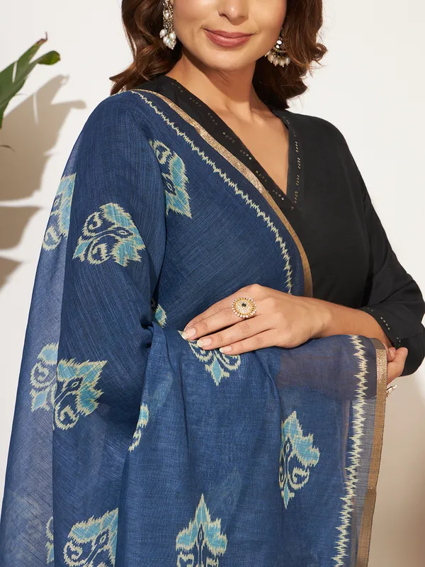 Blue_Poly_Linen_Fancy_Dupatta_For_Women