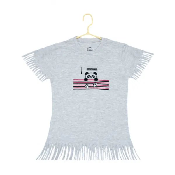 Grey_Cotton_Casual_Short_Sleeve_Printed_T-Shirt_For_Girls