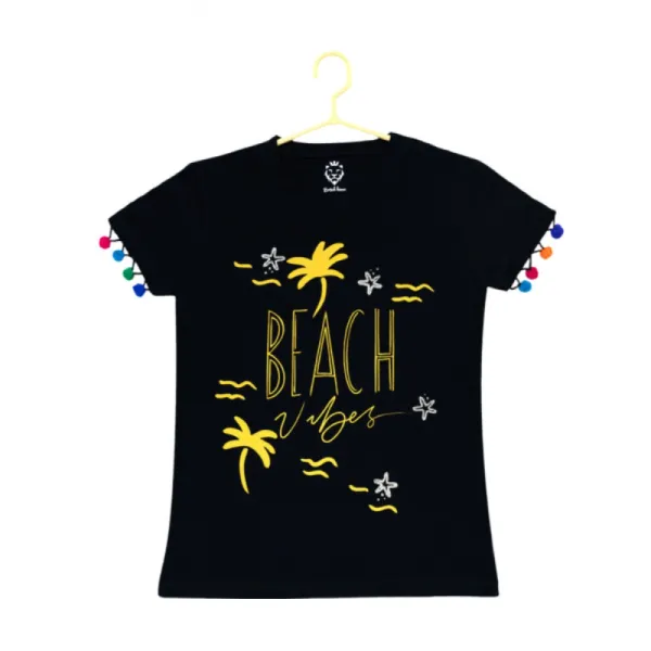 Black_Cotton_Casual_Short_Sleeve_Printed_T-Shirt_For_Girls