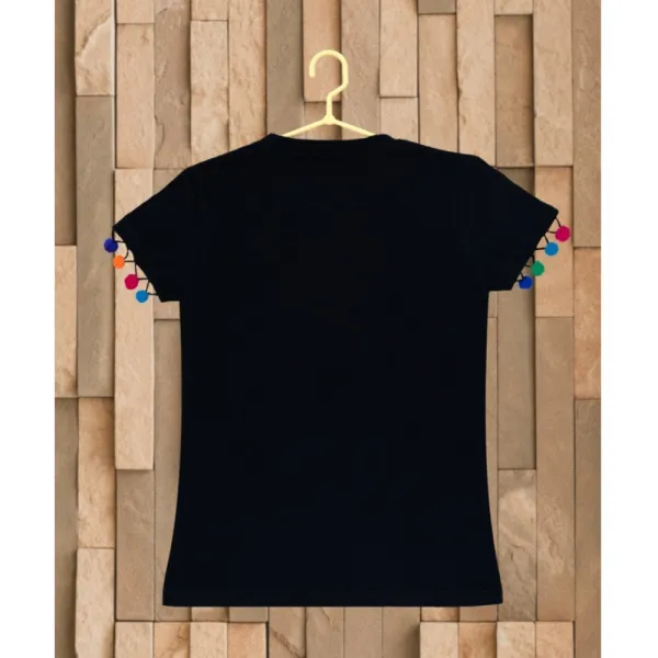Black_Cotton_Casual_Short_Sleeve_Printed_T-Shirt_For_Girls