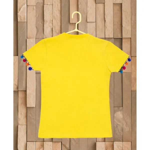 Yellow_Cotton_Casual_Short_Sleeve_Printed_T-Shirt_For_Girls