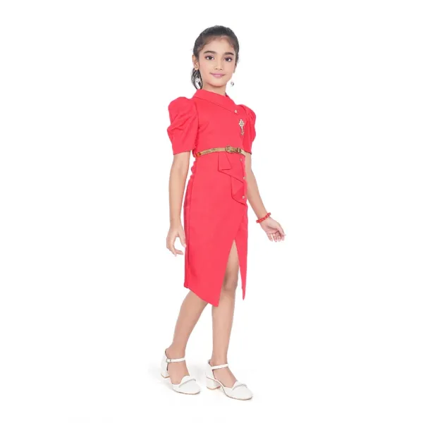 Pink_Cotton_Lycra_Solid_Short_Sleeve_Close_Neck_Dress_For_Girls