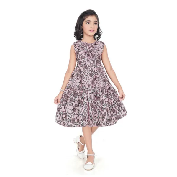 Brown_Digital_Slub_Printed_Sleeveless_Round_Neck_Dress_For_Girls