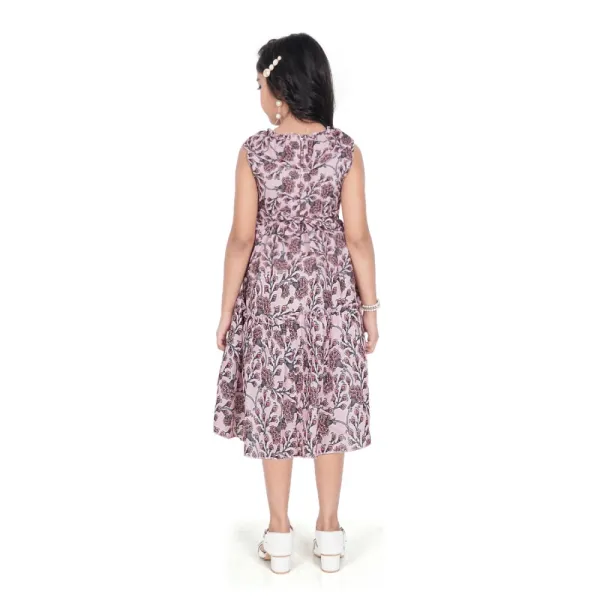Brown_Digital_Slub_Printed_Sleeveless_Round_Neck_Dress_For_Girls