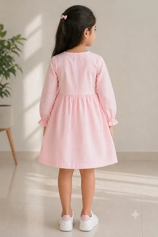 Pink_Pure_Cotton_Long_Sleeve_Dress_for_Girls