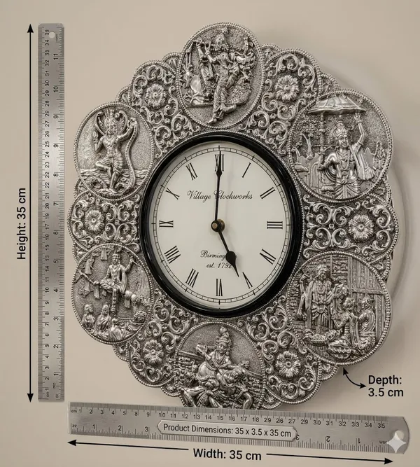 Divine_Krishan_Leela_Wall_Clock_–_Silver_Finish