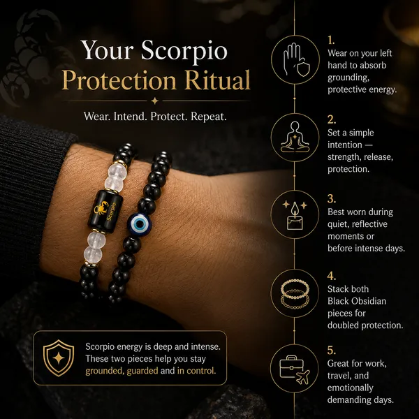 Scorpio_(Vrishchik)_/_वृश्चिक_—_Black_Obsidian_&_Clear_Quartz_Bracelet__(23_October_–_21_November)