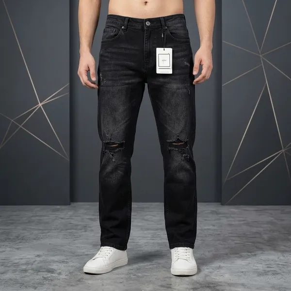 Black_Denim_Distressed_Slim_Fit_Jeans_For_Men