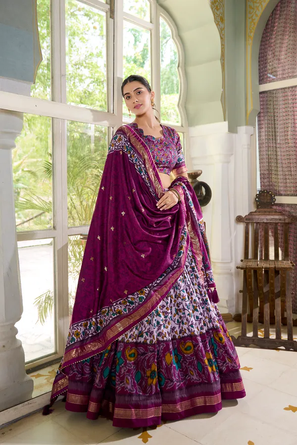 Wine_Tusser_Silk_Lehenga_Choli_For_Women