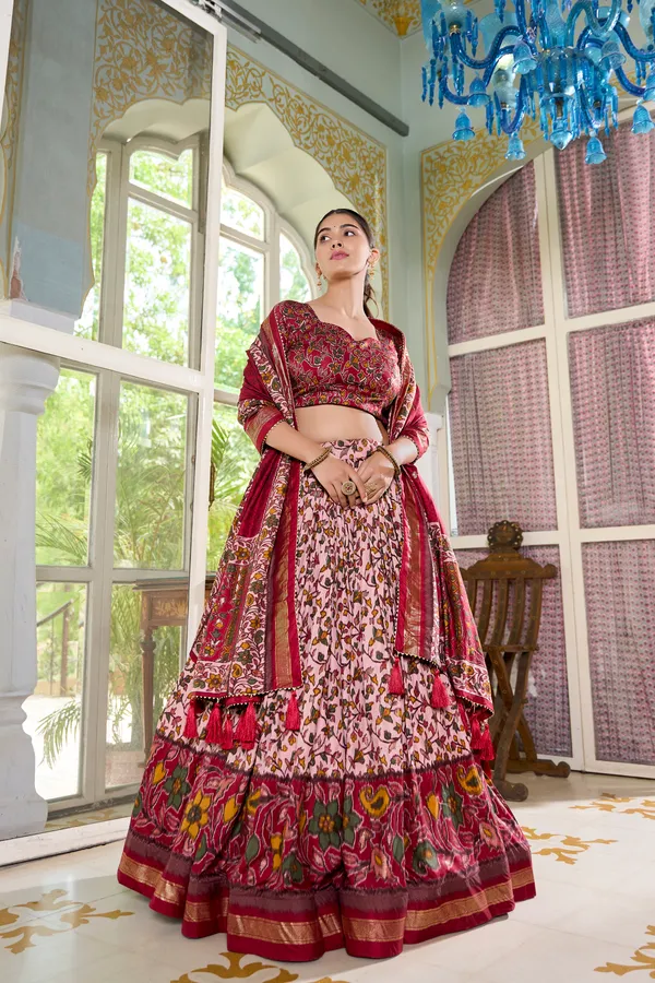 Red_Tusser_Silk_Lehenga_Choli_For_Women