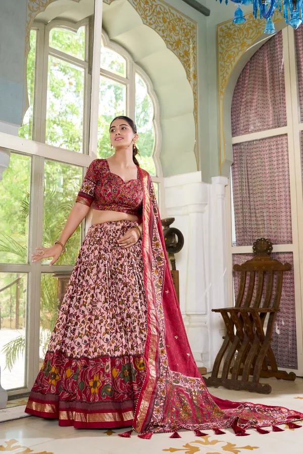 Red_Tusser_Silk_Lehenga_Choli_For_Women