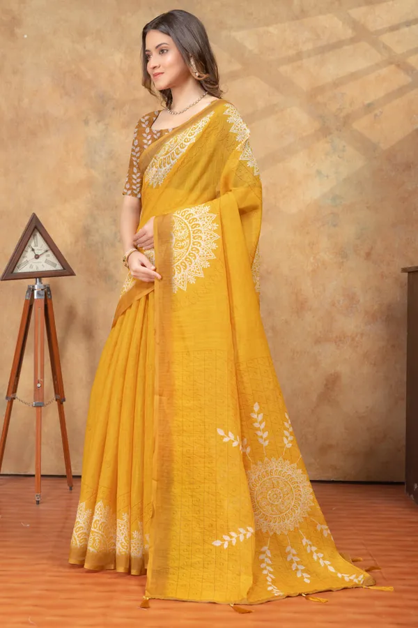 Yellow_Linen_Cotton_Saree_For_Women