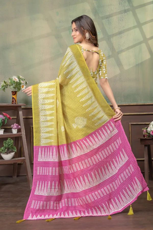 Yellow_Linen_Cotton_Saree_For_Women