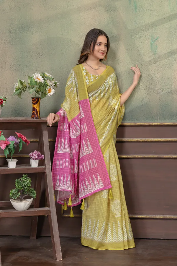 Yellow_Linen_Cotton_Saree_For_Women