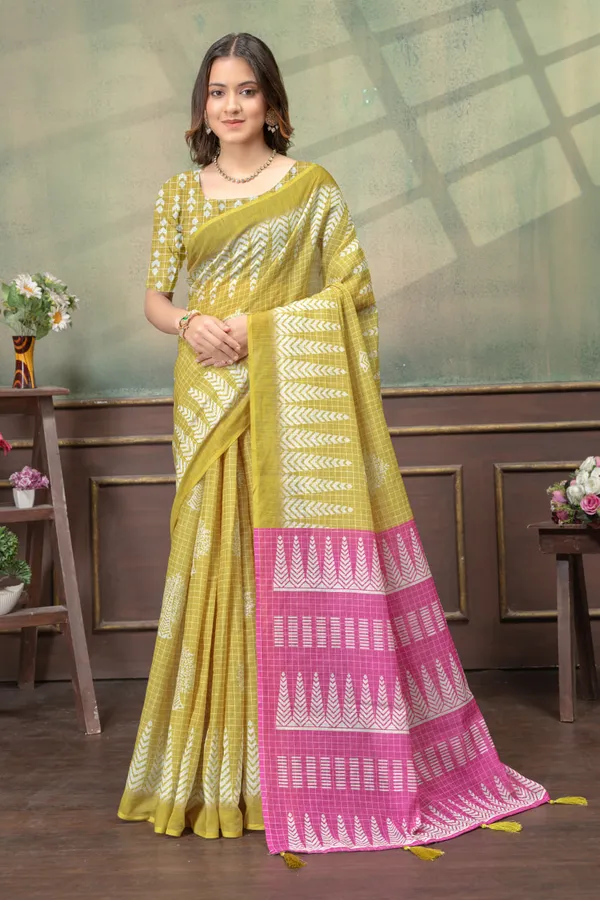 Yellow_Linen_Cotton_Saree_For_Women