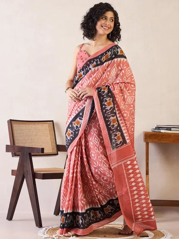 Peach_Cotton_Saree_For_Women