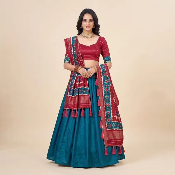 Blue_Tusser_Silk_Lehenga_Choli_For_Women
