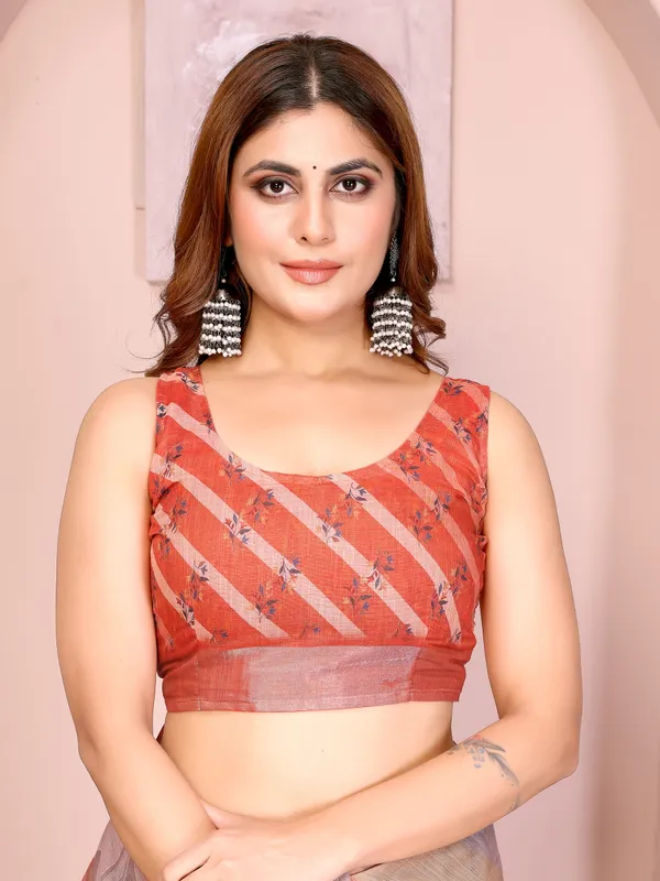 Orange_Lilen_Cotton_Saree_For_Women